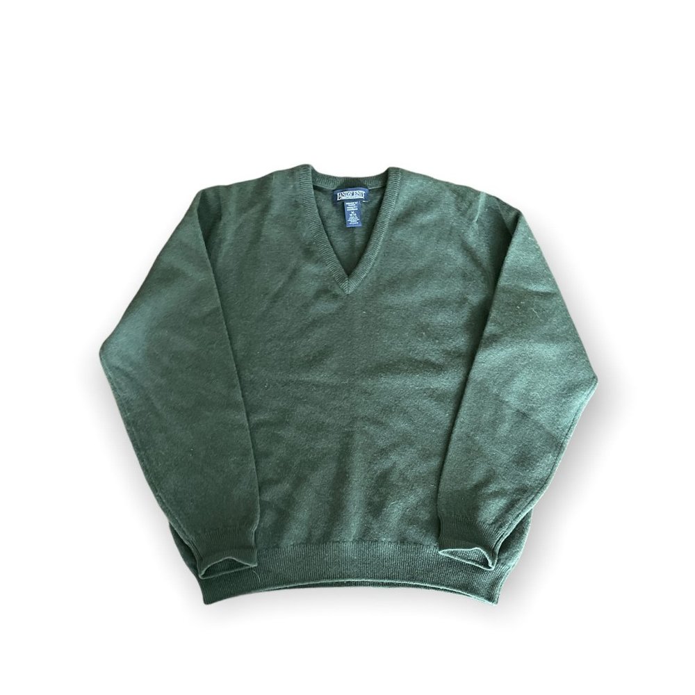 Lands End Green VNeck Wool Sweater Medium